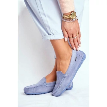 Stílusos, kék mokaszinok, hölgyeknek