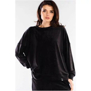 Női, oversize velúr pulóver, fekete színben
