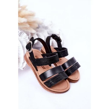 Fényes gyerekszandál fekete színben
