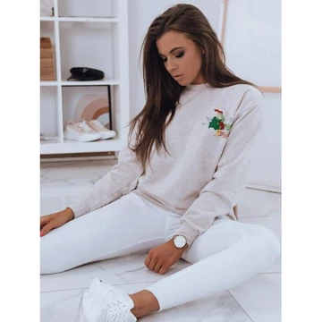 Oversize női bézs pulóver mintával