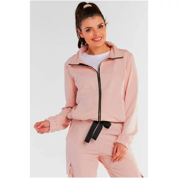 Világosrózsaszín, bő szabású, cipzáras kapucnis női pulcsi