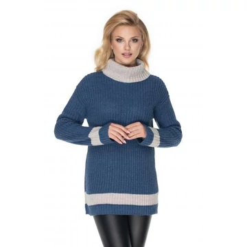 Női kötött garbó gyöngymintával, sötétkék színben