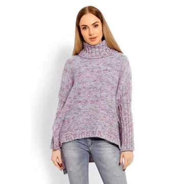 Női oversize gyapjú poncsó garbóval, kék színben