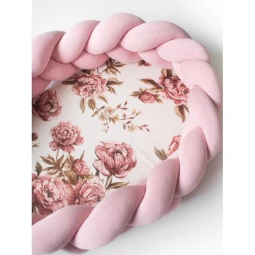 Fonott, PREMIUM babafészek, 2 az 1-ben - rózsaszín / virágok