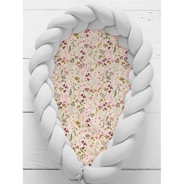 Fonott, PREMIUM babafészek, 2 az 1-ben - világosszürke / retro virágok