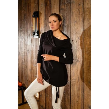 Női pamut tunika nagy gallérral, fekete színben