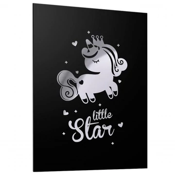 Tükörgrafikás, fekete poszter, ezüst egyszarvúval