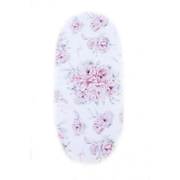 Bambusz, ovális lepedő, babakocsiba, Rózsaszín virágok motívummal