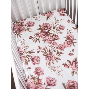 Pamut ágylepedő, gumiszalaggal - Vintage pünkösdi rózsa kollekcióból