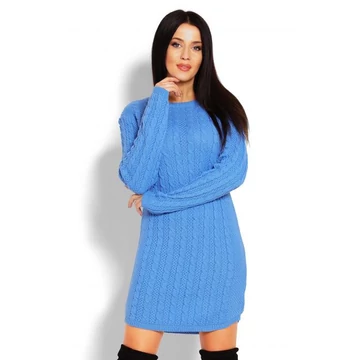 Női szvetter ruha zsinórral, kék színben