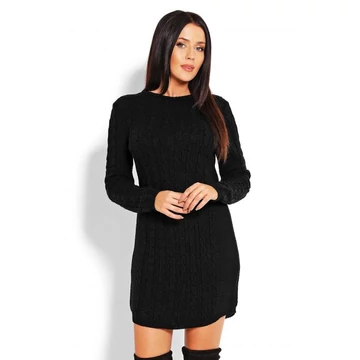 Női szvetter ruha zsinórral, fekete színben