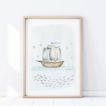Gyerekszoba plakát, tengeri hajóval