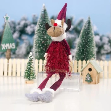 Karácsonyi ülő rénszarvas, lógó lábakkal, piros színben
