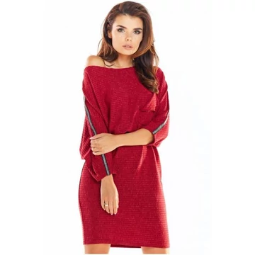 Női oversize ruha hosszú ujjal, bordó színben