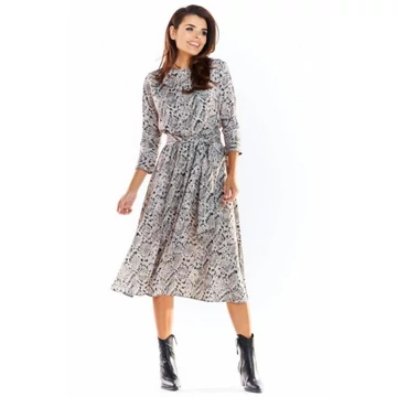 Női hosszú ruha, szürke színben, kígyóbőr motívummal