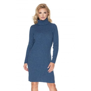 Kötött garbós ruha hosszú ujjal kék színben