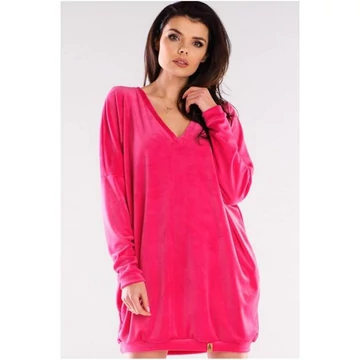 Rózsaszín, bő szabású női velúr ruha, hosszú ujjal