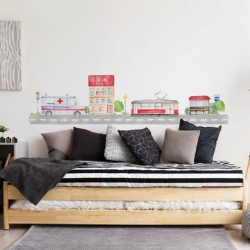 Gyerekszoba, fali matrica, út motívummal