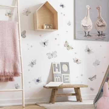 Pasztell árnyalatú, színes matrica készlet, pillangók formájában