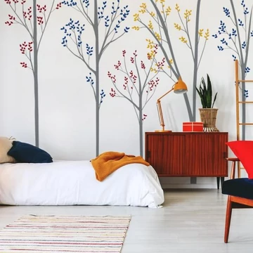 Magas fa és madarak motívumú, falmatrica készlet