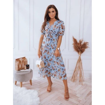 Kék hosszú ruha kötéssel és mintával