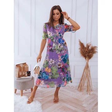 Hosszú lila ruha virágmintával