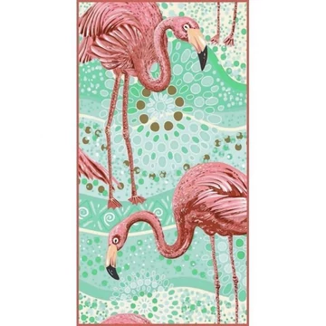 Téglalap alakú, zöld strandtörölköző, flamingókkal