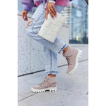 Világoslila színű, velúr workers csizma