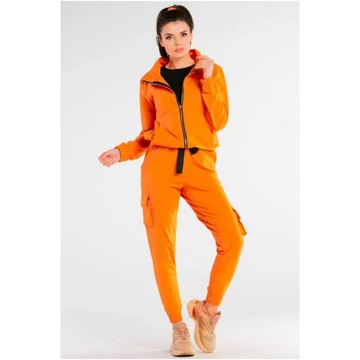 Kényelmes, narancs színű, bő fazonú női zsebes nadrág