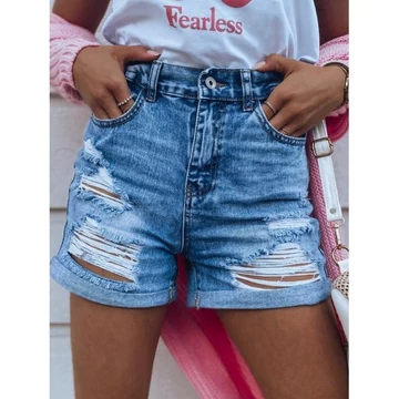 Női farmer rövidnadrág, világoskék színben, magas derékkal