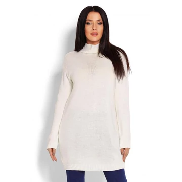 Női hosszú tunika állógallérral, krém színben