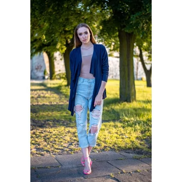 Vékony nyári női kardigán, sötétkék színben