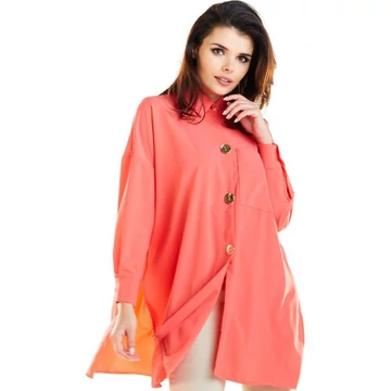 Korall színű oversize ing, hosszú ujjal hölgyeknek
