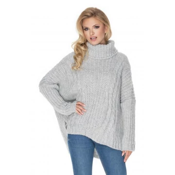 Garbó nyakú oversize szvetter hölgyeknek világosszürke színben