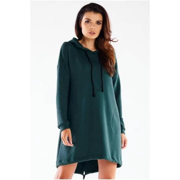 Női aszimmetrikus zöld ruha kapucnival