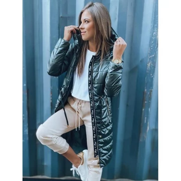 Hosszú steppelt kabát sötétzöld színben