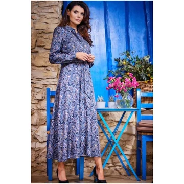 Sötétkék színű, mintás maxiruha