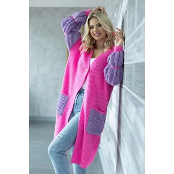 Hosszú, női, lila-rózsaszín kardigán