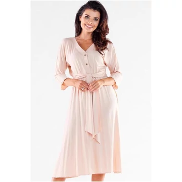 Női, bézs színű, midi ruha, övvel