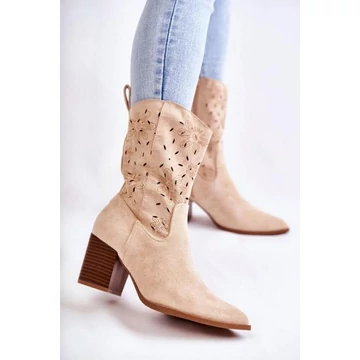 Női, bézs színű, cowboy csizma