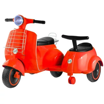 Gyerek piros robogó, oldalkocsival