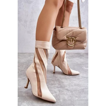 Női, bézs, hálós magassarkú cipő