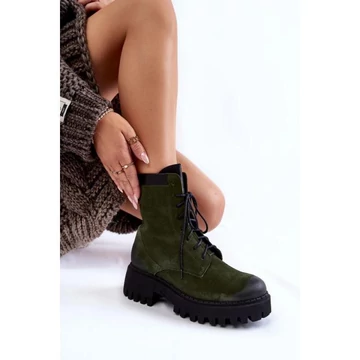 Zöld, velúr workers csizma, hölgyeknek