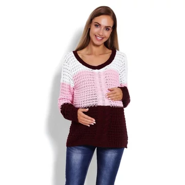 Háromszínű, rózsaszín-bordó kismama pulóver
