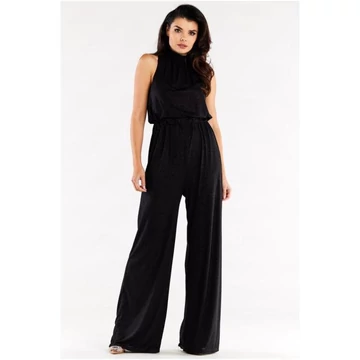 Fekete, csillogó overál, bő nadrággal