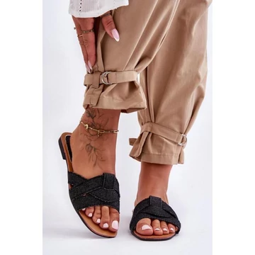 Fekete színű papucs, fonott, nőknek