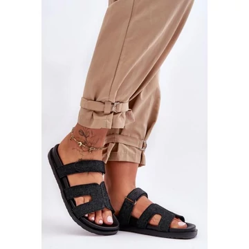 Fekete, női, szövet papucs