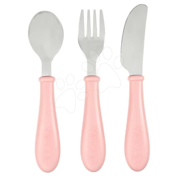 Evőeszközök gyerekeknek Beaba Old Pink 3-részes kanál villa kés rózsaszín 15 cm 12 hónapos kortól