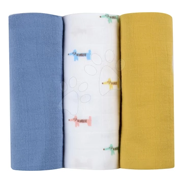 Textil pelenkák pamut muszlinból Cotton Muslin Cloths Beaba Teckel 3 drb-os csomag 70*70 cm 0 hó-tól kékes-bézs