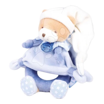 Plyšový medvedík s hrkálkou Ours Petit Chou Rattle Doudou et Compagnie v darčekovom balení modrý 19 cm od 0 mes DC2713